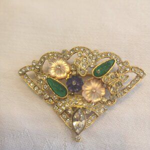 Vintage Glass Rhinestone Fan Brooch